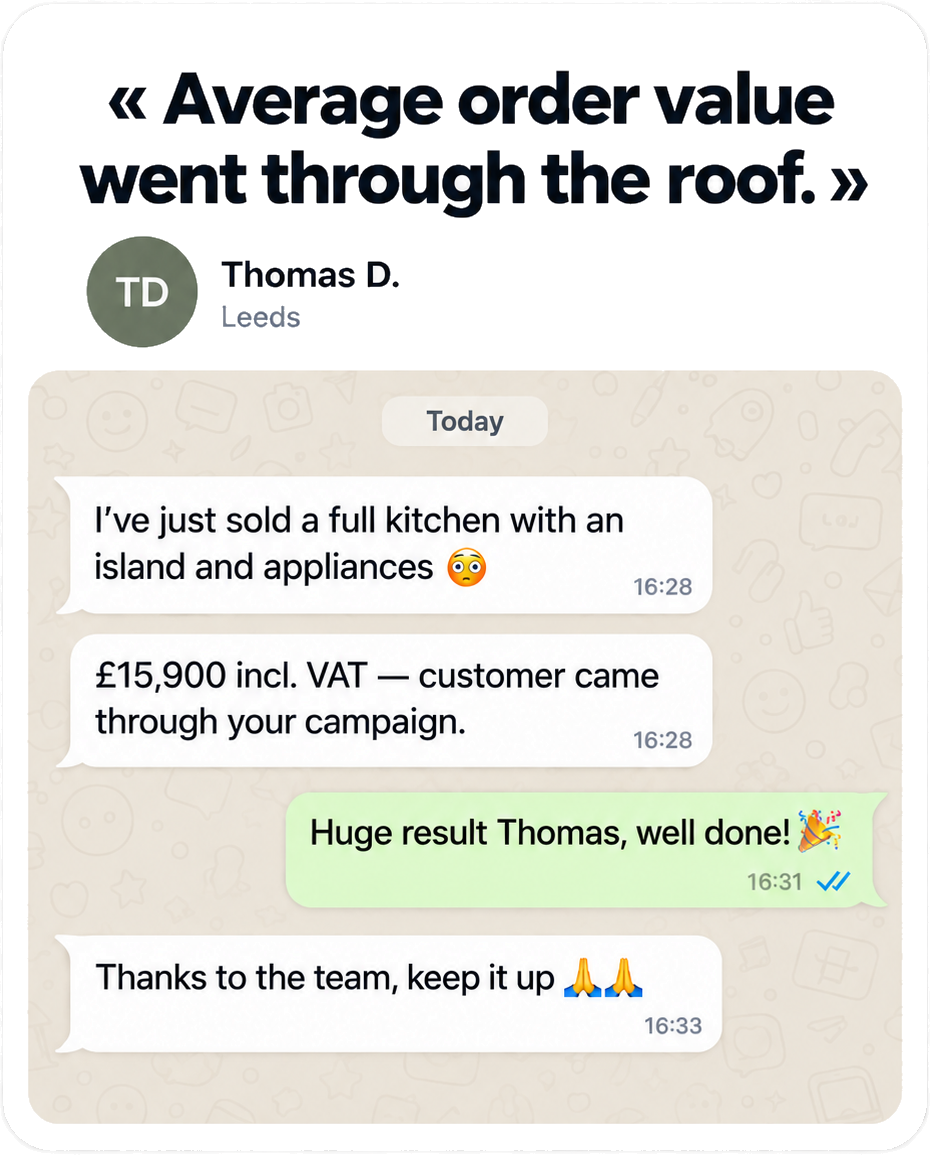 Thomas in Leeds: sold a full kitchen with island for £15,900